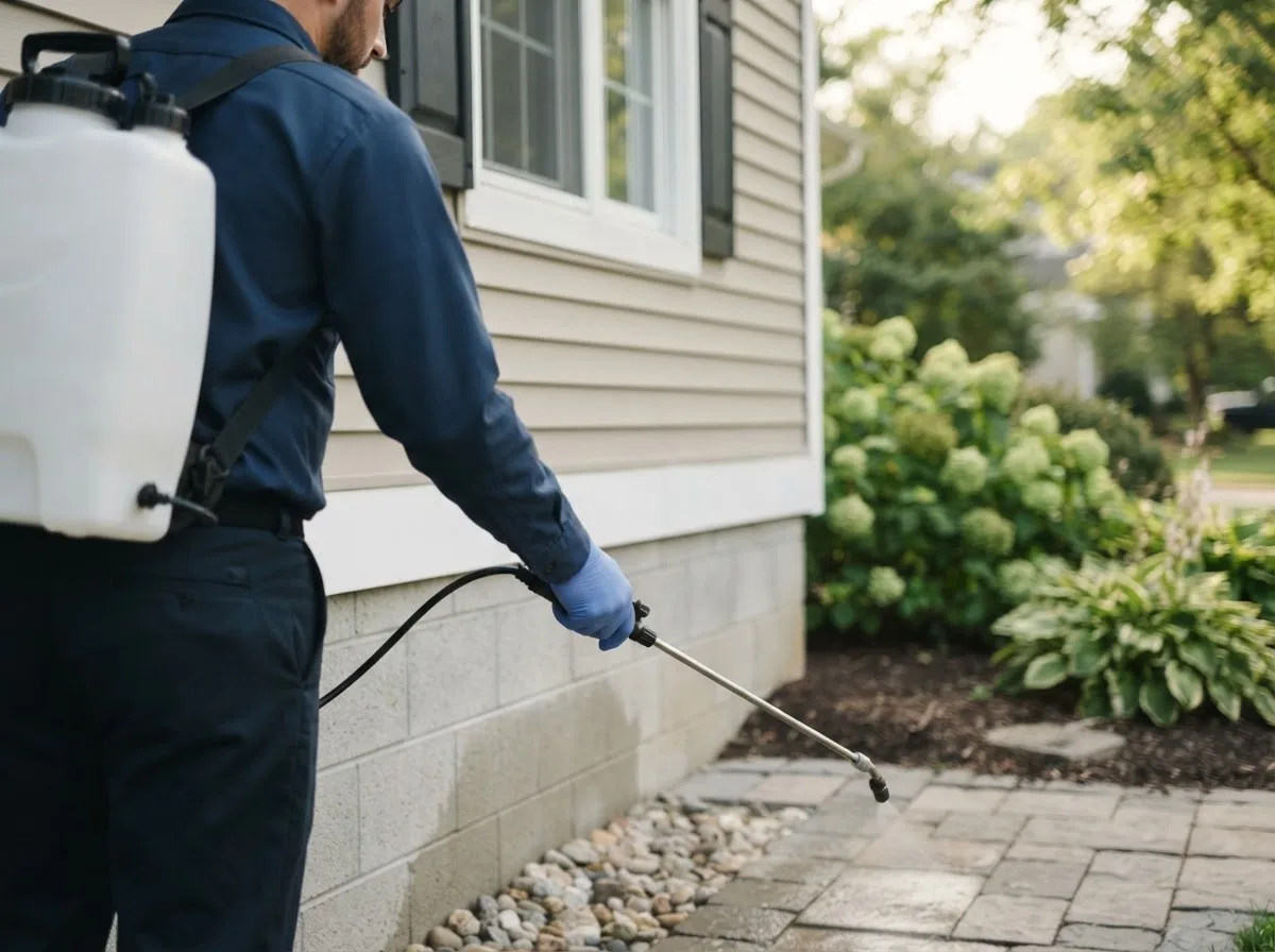 Pest control technician inspecting a home in Orient, NY